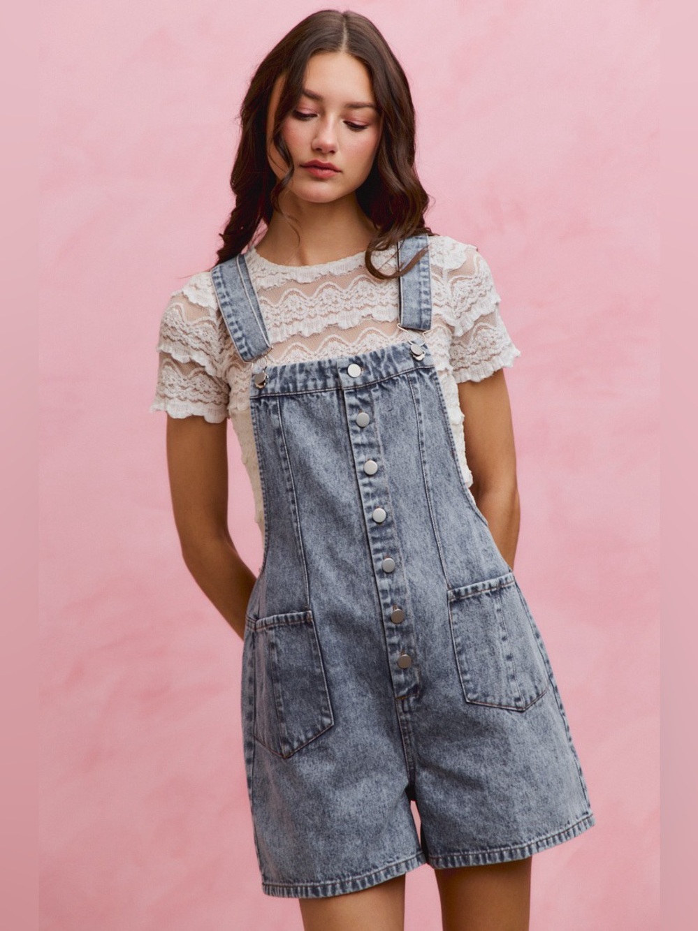 SO ME Denim Washed On Front With Adjustable Strap Romper